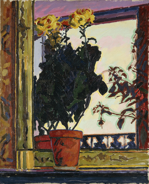 Flowers before a Window; Fleurs devant une Fenetre, (oil on canvas)