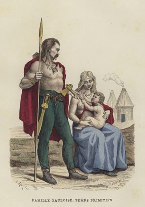 Ancient Gaulish family (coloured engraving)
