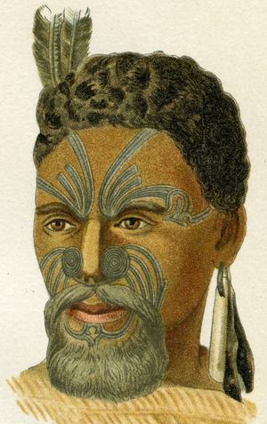 Tattooed face of a Maori chief,1894 (litho)