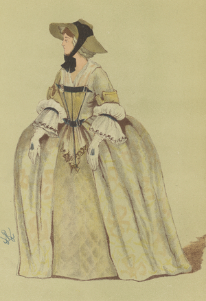 Women's rural dress of the reign of George II, 1760 (colour litho)