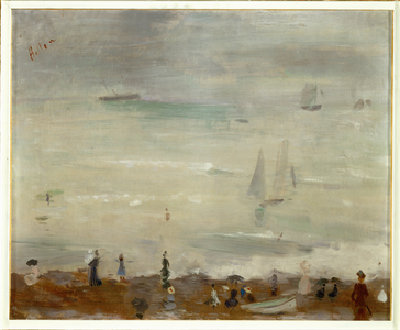 On the beach, Dieppe, impression, grey sea (oil on canvas)