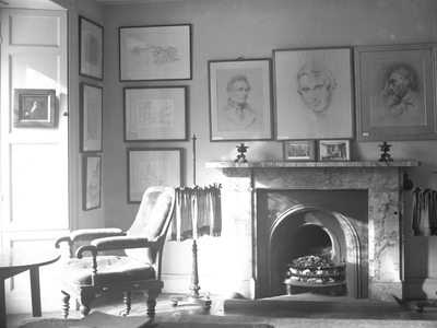 Photograph of one of the rooms at Brantwood, 1930s-60s (b/w photo)