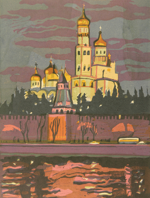 Novodeviche Monastery in Moscow, 1960s (colour litho)