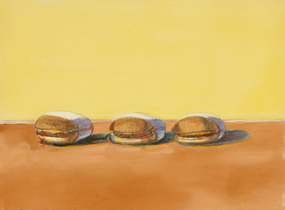 Hamburgers (crayon and w/c over serigraph)