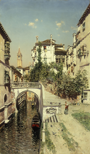 A Venetian Canal Scene (oil on canvas)