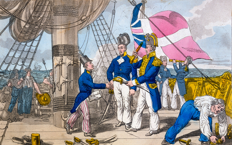 The Quarter Deck before Battle, plate from 'The Adventures of Johnny Newcome in the Navy' by John Mitford, 1818 (litho)