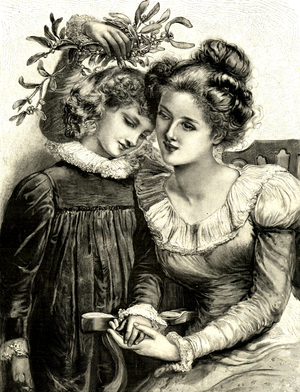 Her First Mistletoe NLI, Magazine Plate, UK, 1890s