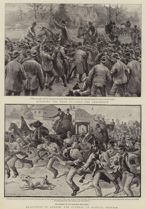 Anarchists in London, the funeral of Martial Bourdin (engraving)