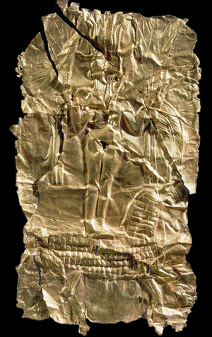 Canaanite goddess on horseback, from the temple of Lachish (gold)