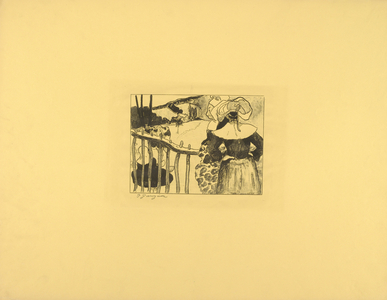 Breton Women by a Fence, 1889, (Zincograph on canary yellow wove paper)