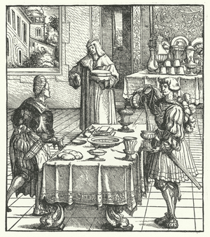 Archduke Maximilian of Austria learning the culinary arts (engraving)