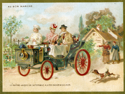 'Meals on Wheels', a promotional card for the Bon Marché Department Stores in Paris, c.1895 (colour litho)