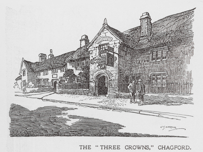 The "Three Crowns," Chagford (litho)