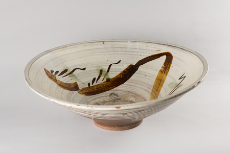 Bowl, 18th century (glazed stoneware with white slip and underglaze iron decoration; futagawa or takeo karatsu ware)