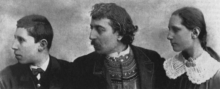 Paul Gauguin with his children, 1891 (b/w photo)