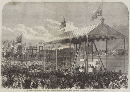The Prince of Wales laying the Foundation-Stone of the New Buildings of Glasgow University (engraving)