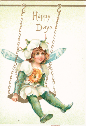 Angel swinging, Christmas Card (chromolitho)