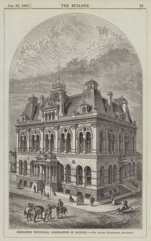 Pendleton Town-Hall, Corporation of Salford, Mr Alfred Darbyshire, Architect (engraving)