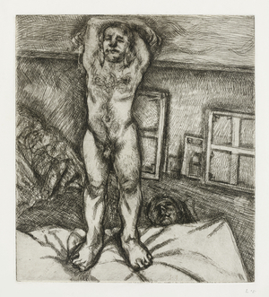 Two men in the studio, 1989 (etching)