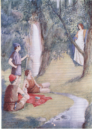 "Shepherds" said she "Gode keep thee"	, from Aucassin and Nicolette published by Thomas Nelson & So, 1912	(colour litho)