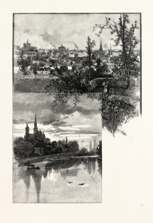 On the River Speed (Bottom); Guelph (Top), Canada, Nineteenth Century Engraving