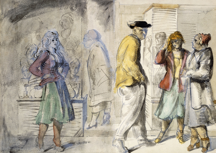 New York Street Scenes: A double-sided watercolour,  (brush and black ink, ink wash and watercolour on paper)