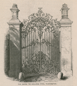The gates to Holland Park, Kensington (engraving)