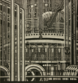 Novolipetsk Metallurgical Plant, 1976 (linocut)