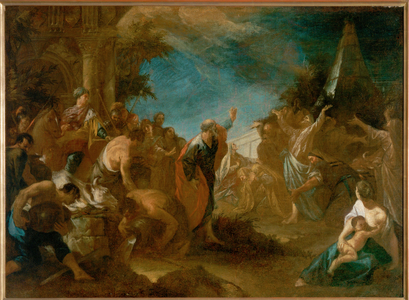 Prophet Elijah confounds the Priests of Baal (painting on canvas)