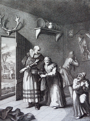 The Curate and the Barber Disguising Themselves to convey Don Quixote Home. by William Hogarth