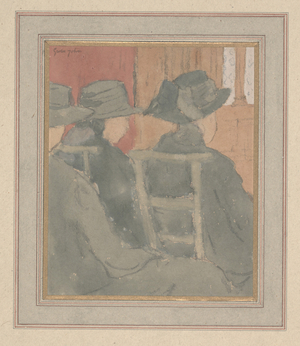 Woman and Orphan Girl in Church (charcoal & w/c on paper)