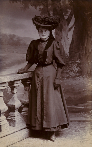 English middle class woman in her finery (b/w photo)