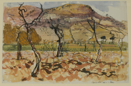 Spanish Landscape - Village on a Hill, 1950-60 (w/c on paper)