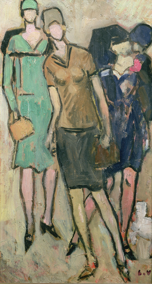 Figure and young girl in a pull-over, 1927 (oil on card)