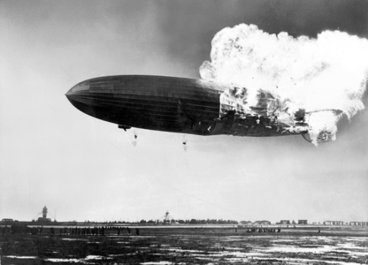 Burning LZ 129 'Hindenburg', 1937 (b/w photo)