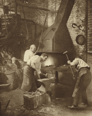 A smithy that still survives in a corner of the City of London, not far from St John's Gate in Clerkenwell (b/w photo)