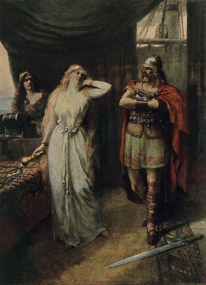 The two stood silent looking at each other (colour litho)
