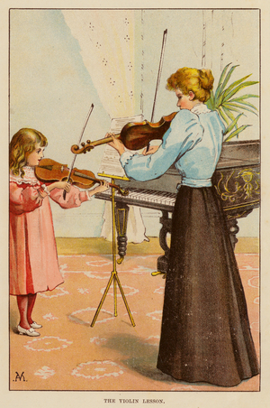 The Violin Lesson (colour litho)
