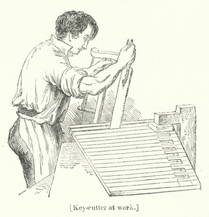 Key-cutter at work (engraving)