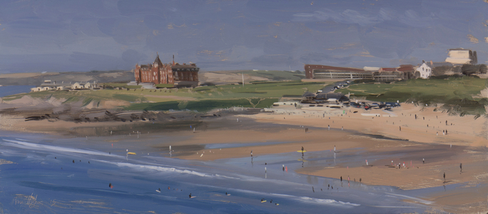 Fistral beach from the southern end, July, 2015 (oil on board)
