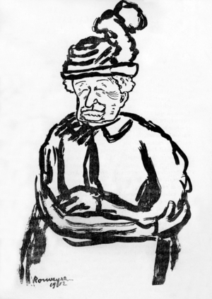 cartoon of Duchess of Uzes (1847-1933) first woman to have her driving licence, drawing by Rouveyre in 1912