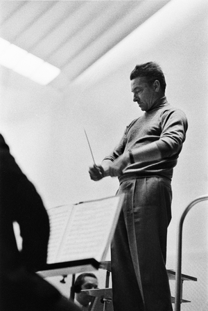 Conductor Herbert von Karajan recording Beethoven's Piano Concerto No ..., 1957 (photo)