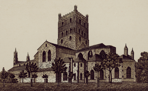 Tewkesbury Abbey, from the South East (litho)