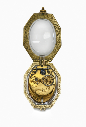 Octagonal rock crystal cased watch, by Richard Crayle, London c.1630 (mixed media)