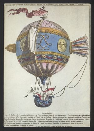 Design for a balloon of a diameter of 120 feet to make an ascent from Dijon (coloured engraving)