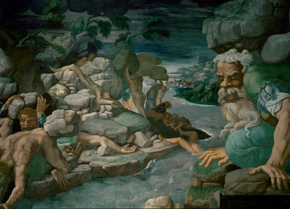 Giants trying to storm Olympos are crushed under falling rocks (fresco)