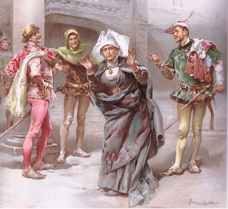 Nurse "God ye good morrow gentlemen"., illustration from'Romeo and Juliet', (colour litho)