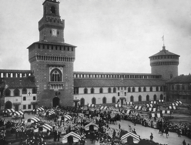 Italy, Lombardia, Milan, Castello Sforzesco, Early 1900 (b/w photo)
