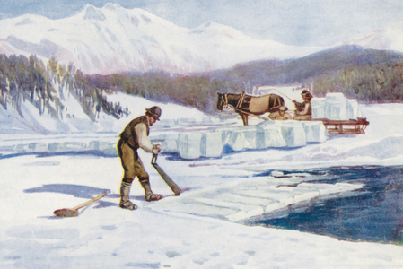 Switzerland, 1900s: The Ice-Harvest (colour litho)