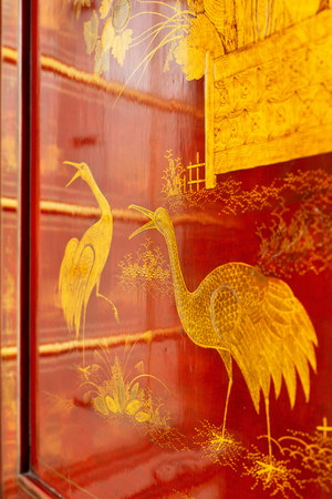 George I red japanned cabinet bureau attributed to Gile Grendy displays interior drawers., 2021 (photo)